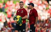 20 June 2025; British & Irish Lions assistant coaches Jonathan Sexton, left, and Andrew Goodman before the Lions 1888 Cup match between the British & Irish Lions and Argentina at the Aviva Stadium in Dublin. Photo by Brendan Moran/Sportsfile
