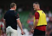 20 June 2025; British & Irish Lions assistant coach Jonathan Sexton, right, and Finn Russell before the Lions 1888 Cup match between the British & Irish Lions and Argentina at the Aviva Stadium in Dublin. Photo by Brendan Moran/Sportsfile