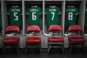 26 June 2025; A general view inside the Republic of Ireland dressing room before the women's international friendly match between the USA and Republic of Ireland at Dick’s Sporting Goods Park in Commerce City, Colorado, USA. Photo by Stephen McCarthy/Sportsfile