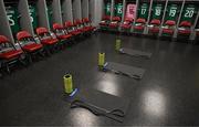 26 June 2025; A general view inside the Republic of Ireland dressing room before the women's international friendly match between the USA and Republic of Ireland at Dick’s Sporting Goods Park in Commerce City, Colorado, USA. Photo by Stephen McCarthy/Sportsfile