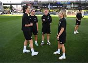 26 June 2025; Republic of Ireland players, from left, Anna Patten, Jessie Stapleton, Emily Murphy and Denise O’Sullivan before the women's international friendly match between the USA and Republic of Ireland at Dick’s Sporting Goods Park in Commerce City, Colorado, USA. Photo by Stephen McCarthy/Sportsfile