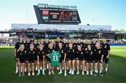 26 June 2025; Republic of Ireland players pose for a photograph holding up a jersey in memory of the late Siobhan Clancy, mother of Republic of Ireland and Shelbourne player Aoibheann Clancy, before the women's international friendly match between the USA and Republic of Ireland at Dick’s Sporting Goods Park in Commerce City, Colorado, USA. Photo by Stephen McCarthy/Sportsfile