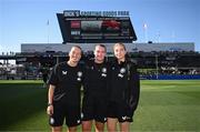 26 June 2025; Republic of Ireland players, from left, Sophie Whitehouse, Saoirse Noonan and Hayley Nolan before the women's international friendly match between the USA and Republic of Ireland at Dick’s Sporting Goods Park in Commerce City, Colorado, USA. Photo by Stephen McCarthy/Sportsfile