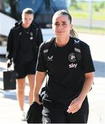 26 June 2025; Chloe Mustaki of Republic of Ireland arrives before the women's international friendly match between the USA and Republic of Ireland at Dick’s Sporting Goods Park in Commerce City, Colorado, USA. Photo by Stephen McCarthy/Sportsfile