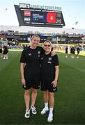 26 June 2025; Megan Connolly, left, and Denise O’Sullivan of Republic of Ireland before the women's international friendly match between the USA and Republic of Ireland at Dick’s Sporting Goods Park in Commerce City, Colorado, USA. Photo by Stephen McCarthy/Sportsfile