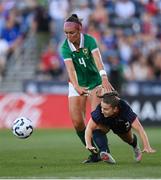 26 June 2025; Ally Sentnor of United States is tackled by Caitlin Hayes of Republic of Ireland during the women's international friendly match between the USA and Republic of Ireland at Dick’s Sporting Goods Park in Commerce City, Colorado, USA. Photo by Stephen McCarthy/Sportsfile