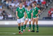 26 June 2025; Lucy Quinn of Republic of Ireland reacts after her side concede their first goal, scored by Avery Patterson of United States, not pictured during the women's international friendly match between the USA and Republic of Ireland at Dick’s Sporting Goods Park in Commerce City, Colorado, USA. Photo by Stephen McCarthy/Sportsfile
