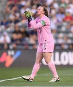 26 June 2025; Republic of Ireland goalkeeper Courtney Brosnan during the women's international friendly match between the USA and Republic of Ireland at Dick’s Sporting Goods Park in Commerce City, Colorado, USA. Photo by Stephen McCarthy/Sportsfile