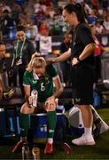 26 June 2025; Megan Campbell, right, with Republic of Ireland teammate Megan Connolly after the women's international friendly match between the USA and Republic of Ireland at Dick’s Sporting Goods Park in Commerce City, Colorado, USA. Photo by Stephen McCarthy/Sportsfile