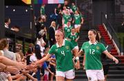 26 June 2025; Caitlin Hayes, left, and Anna Patten of Republic of Ireland before the women's international friendly match between the USA and Republic of Ireland at Dick’s Sporting Goods Park in Commerce City, Colorado, USA. Photo by Stephen McCarthy/Sportsfile