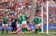 26 June 2025; Republic of Ireland goalkeeper Courtney Brosnan makes a save during the women's international friendly match between the USA and Republic of Ireland at Dick’s Sporting Goods Park in Commerce City, Colorado, USA. Photo by Stephen McCarthy/Sportsfile