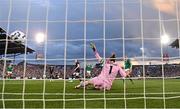 26 June 2025; Republic of Ireland goalkeeper Courtney Brosnan fails to stop the shot of Rose Lavelle of United States to concede her side's third goal during the women's international friendly match between the USA and Republic of Ireland at Dick’s Sporting Goods Park in Commerce City, Colorado, USA. Photo by Stephen McCarthy/Sportsfile