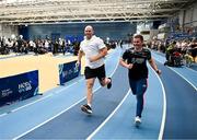 27 June 2025; Comedian Rory O'Connor and Dylan Maguire during the Fitness Inclusion Games by IWA at the Sport Ireland Indoor Arena on the National Sports Campus in Dublin. Photo by David Fitzgerald/Sportsfile