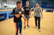 27 June 2025; Hyrox World Champion Sean Noble, right, encourages athletes during the Fitness Inclusion Games by IWA at the Sport Ireland Indoor Arena on the National Sports Campus in Dublin. Photo by David Fitzgerald/Sportsfile