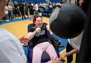 27 June 2025; Stephanie Walsh competing in the wall balls during the Fitness Inclusion Games by IWA at the Sport Ireland Indoor Arena on the National Sports Campus in Dublin. Photo by David Fitzgerald/Sportsfile