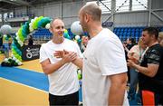 27 June 2025; Declan Hamilton with comedian Rory O'Connor after the Fitness Inclusion Games by IWA at the Sport Ireland Indoor Arena on the National Sports Campus in Dublin. Photo by David Fitzgerald/Sportsfile