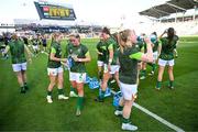26 June 2025; Republic of Ireland players hydrate during the warm-up before the women's international friendly match between the USA and Republic of Ireland at Dick’s Sporting Goods Park in Commerce City, Colorado, USA. Photo by Stephen McCarthy/Sportsfile