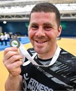 27 June 2025; Dylan Maguire with his medal after the Fitness Inclusion Games by IWA at the Sport Ireland Indoor Arena on the National Sports Campus in Dublin. Photo by David Fitzgerald/Sportsfile