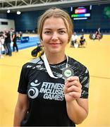 27 June 2025; Competitors with medals after the Fitness Inclusion Games by IWA at the Sport Ireland Indoor Arena on the National Sports Campus in Dublin. Photo by David Fitzgerald/Sportsfile