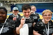 27 June 2025; Competitors with medals after the Fitness Inclusion Games by IWA at the Sport Ireland Indoor Arena on the National Sports Campus in Dublin. Photo by David Fitzgerald/Sportsfile