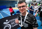 27 June 2025; Competitors receive their medals after the Fitness Inclusion Games by IWA at the Sport Ireland Indoor Arena on the National Sports Campus in Dublin. Photo by David Fitzgerald/Sportsfile