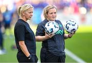 26 June 2025; Republic of Ireland head coach Carla Ward and assistant coach Charlotte Healy, right, during the women's international friendly match between the USA and Republic of Ireland at Dick’s Sporting Goods Park in Commerce City, Colorado, USA. Photo by Stephen McCarthy/Sportsfile