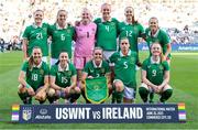 26 June 2025; The Republic of Ireland team, backrow from left, Emily Murphy, Megan Connolly, goalkeeper Courtney Brosnan, Caitlin Hayes, Anna Patten and Ruesha Littlejohn, with, front row, Kyra Carusa, Lucy Quinn, Jessie Stapleton, Chloe Mustaki and Amber Barrett the women's international friendly match between the USA and Republic of Ireland at Dick’s Sporting Goods Park in Commerce City, Colorado, USA. Photo by Stephen McCarthy/Sportsfile
