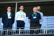 26 June 2025; Members of the FAI delegation, from left, FAI chief executive officer David Courell, left, FAI interim technical director Shane Robinson, FAI President Paul Cooke and FAI director of operations Barry Gleeson during the women's international friendly match between the USA and Republic of Ireland at Dick’s Sporting Goods Park in Commerce City, Colorado, USA. Photo by Stephen McCarthy/Sportsfile