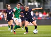 26 June 2025; Avery Patterson of United States in action against Lucy Quinn of Republic of Ireland during the women's international friendly match between the USA and Republic of Ireland at Dick’s Sporting Goods Park in Commerce City, Colorado, USA. Photo by Stephen McCarthy/Sportsfile