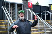 27 June 2025; League of Ireland supporter Tom Simons, from Ballybofey in Donegal, enjoys a beverage before the SSE Airtricity Men's Premier Division match between Derry City and Drogheda United at The Ryan McBride Brandywell Stadium in Derry. Photo by Shauna Clinton/Sportsfile