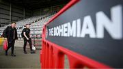 27 June 2025; Bohemians players Dayle Rooney, left, and Ross Tierney before the SSE Airtricity Men's Premier Division match between Bohemians and Sligo Rovers at Dalymount Park in Dublin. Photo by Seb Daly/Sportsfile