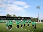 27 June 2025; Shamrock Rovers players inspect the pitch before the SSE Airtricity Men's Premier Division match between Shamrock Rovers and Waterford at Tallaght Stadium in Dublin. Photo by Thomas Flinkow/Sportsfile