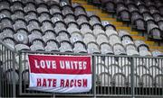 27 June 2025; A banner in the main stand before the SSE Airtricity Men's Premier Division match between Galway United and Shelbourne at Eamonn Deacy Park in Galway. Photo by Piaras Ó Mídheach/Sportsfile