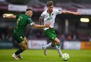 27 June 2025; Alex Nolan of Cork City is tackled by Jamie Lennon of St Patrick's Athletic during the SSE Airtricity Men's Premier Division match between Cork City and St Patrick's Athletic at Turner's Cross in Cork. Photo by Brendan Moran/Sportsfile