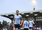 27 June 2025; Sean Boyd of Shelbourne celebrates his side's first goal, scored by team-mate Mipo Odubeko, during the SSE Airtricity Men's Premier Division match between Galway United and Shelbourne at Eamonn Deacy Park in Galway. Photo by Piaras Ó Mídheach/Sportsfile
