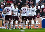 27 June 2025; Owen Elding of Sligo Rovers, right, celebrates after scoring his side's first goal during the SSE Airtricity Men's Premier Division match between Bohemians and Sligo Rovers at Dalymount Park in Dublin. Photo by Seb Daly/Sportsfile