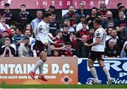 27 June 2025; Owen Elding of Sligo Rovers, left, celebrates with teammate Daire Patton after scoring their side's first goal during the SSE Airtricity Men's Premier Division match between Bohemians and Sligo Rovers at Dalymount Park in Dublin. Photo by Seb Daly/Sportsfile