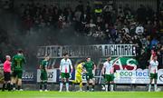 27 June 2025; Black smoke eminates from the Shed End, hosting Cork City supporters, during the SSE Airtricity Men's Premier Division match between Cork City and St Patrick's Athletic at Turner's Cross in Cork. Photo by Brendan Moran/Sportsfile