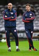 27 June 2025; Shelbourne interim head coach Joey O'Brien, left, with Shelbourne technical director Luke Byrne before the SSE Airtricity Men's Premier Division match between Galway United and Shelbourne at Eamonn Deacy Park in Galway. Photo by Piaras Ó Mídheach/Sportsfile