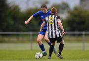 27 June 2025; Rebecca Kavanagh of Newbridge Town in action against Natasha Graham of Whitehall Rangers during the Sports Direct Women's FAI Cup first round match between Newbridge Town and Whitehall at Greenogue Park in Dublin. Photo by Stephen Marken/Sportsfile