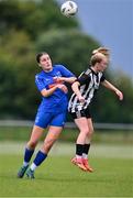 27 June 2025; Rebecca Kavanagh of Newbridge Town in action against Isabella Chambers of Whitehall Rangers during the Sports Direct Women's FAI Cup first round match between Newbridge Town and Whitehall at Greenogue Park in Dublin. Photo by Stephen Marken/Sportsfile