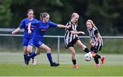 27 June 2025; Isabella Chambers of Whitehall Rangers in action against LJ Kate of Newbridge Town during the Sports Direct Women's FAI Cup first round match between Newbridge Town and Whitehall at Greenogue Park in Dublin. Photo by Stephen Marken/Sportsfile