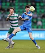 27 June 2025; Jesse Dempsey of Waterford in action against Danny Grant of Shamrock Rovers during the SSE Airtricity Men's Premier Division match between Shamrock Rovers and Waterford at Tallaght Stadium in Dublin. Photo by Thomas Flinkow/Sportsfile