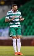 27 June 2025; Lee Grace of Shamrock Rovers reacts to a missed opportunity on goal during the SSE Airtricity Men's Premier Division match between Shamrock Rovers and Waterford at Tallaght Stadium in Dublin. Photo by Thomas Flinkow/Sportsfile