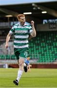 27 June 2025; Rory Gaffney of Shamrock Rovers celebrates after scoring his side's first goal during the SSE Airtricity Men's Premier Division match between Shamrock Rovers and Waterford at Tallaght Stadium in Dublin. Photo by Thomas Flinkow/Sportsfile