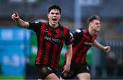 27 June 2025; James Clarke of Bohemians celebrates after scoring his side's first goal during the SSE Airtricity Men's Premier Division match between Bohemians and Sligo Rovers at Dalymount Park in Dublin. Photo by Seb Daly/Sportsfile