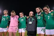 26 June 2025; Republic of Ireland players, from left, Erin Healy, Courtney Brosnan, Abbie Larkin, media officer Gareth Maher, Saoirse Noonan and Tyler Toland after the women's international friendly match between the USA and Republic of Ireland at Dick’s Sporting Goods Park in Commerce City, Colorado, USA. Photo by Stephen McCarthy/Sportsfile