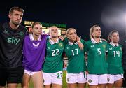 26 June 2025; Republic of Ireland players and staff, from left, performance analyst Jackson Huxley, Hayley Nolan, Izzy Atkinson, Ellen Molloy, Saoirse Noonan and Marissa Sheva after the women's international friendly match between the USA and Republic of Ireland at Dick’s Sporting Goods Park in Commerce City, Colorado, USA. Photo by Stephen McCarthy/Sportsfile