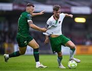 27 June 2025; Alex Nolan of Cork City is tackled by Jamie Lennon of St Patrick's Athletic during the SSE Airtricity Men's Premier Division match between Cork City and St Patrick's Athletic at Turner's Cross in Cork. Photo by Brendan Moran/Sportsfile