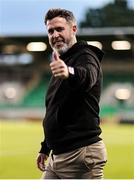 27 June 2025; Shamrock Rovers manager Stephen Bradley celebrates after his side's victory in the SSE Airtricity Men's Premier Division match between Shamrock Rovers and Waterford at Tallaght Stadium in Dublin. Photo by Thomas Flinkow/Sportsfile